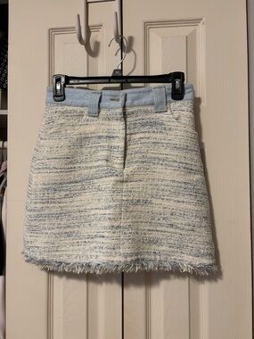 Sandro Light Blue & Cream Tweed Mini Skirt
